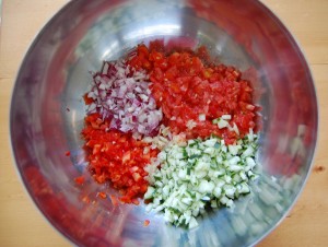 chopped vegetables for gazpacho