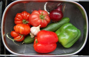 fresh summer vegetables for gazpacho